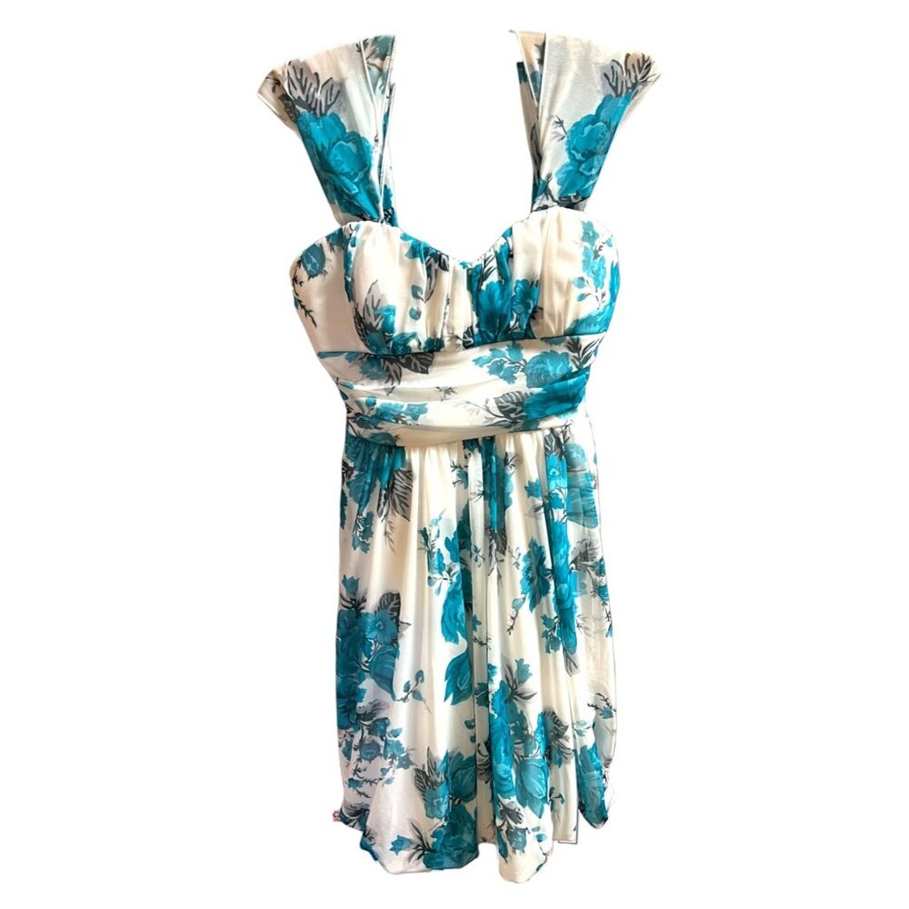 Sleeveless White & Blue Floral Dress By Speechless XS 100% Polyester - Picture 1 of 7